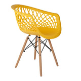 Hollow out plastic armchair with eiffel wood legs