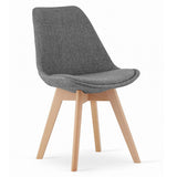 Dark Grey Fabric Dining Chair With Wood Feet