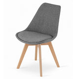 Dark Grey Fabric Dining Chair With Wood Feet