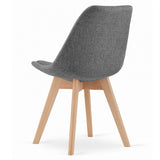 Dark Grey Fabric Dining Chair With Wood Feet