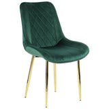 Dark Green Velvet Dining Chair With Golden Metal Leg