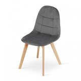 Dark grey velvet cafe chair with wood legs