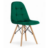 DSW Style Forest Green Velvet Cafe Chair With Eiffel Wood Base