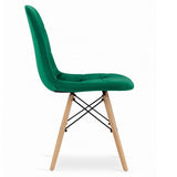 DSW Style Forest Green Velvet Cafe Chair With Eiffel Wood Base